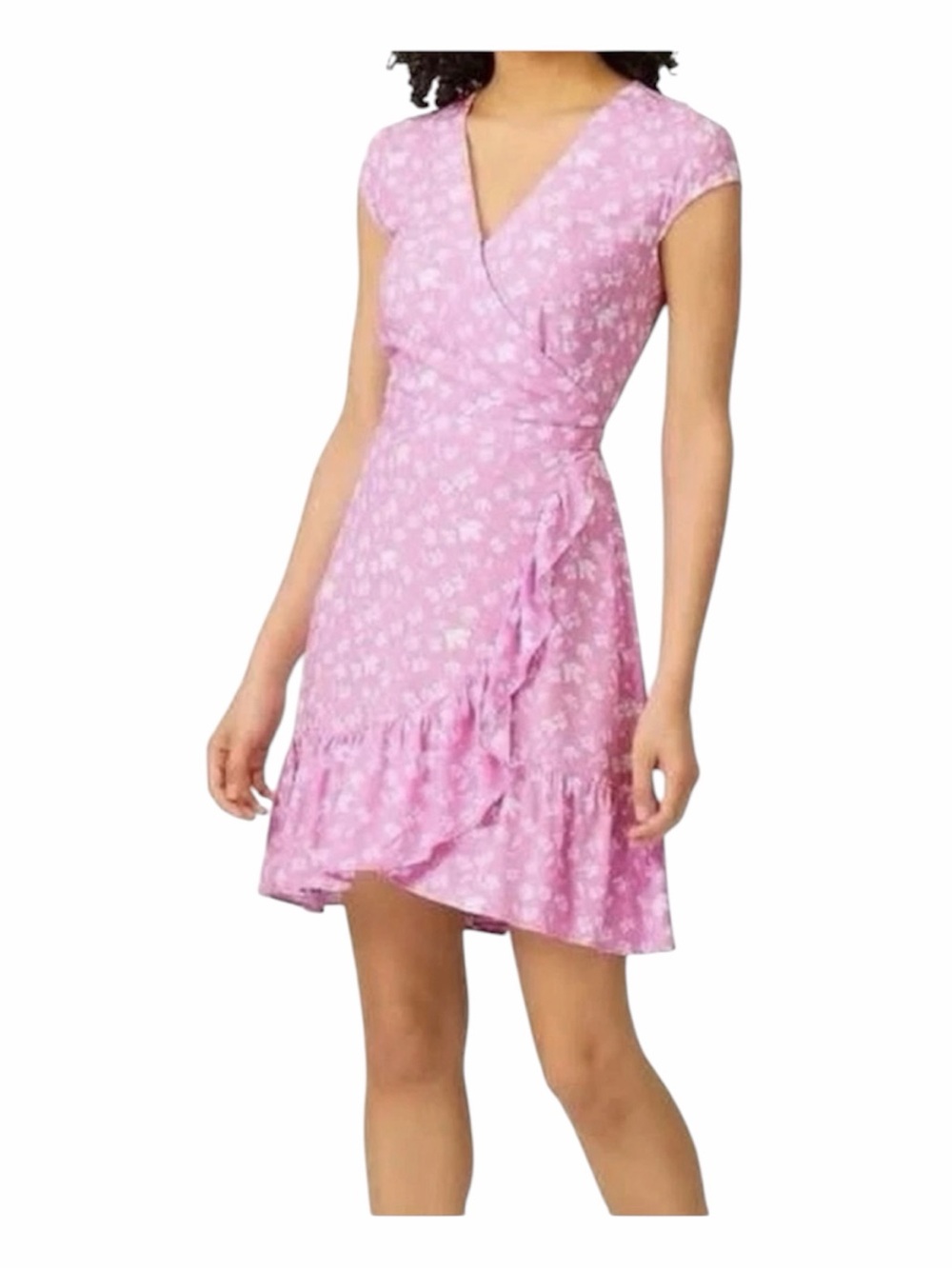 J. Crew Bubblegum Pink Floral Ruffle-Front Faux Wrap Mini Dress WM SZ S